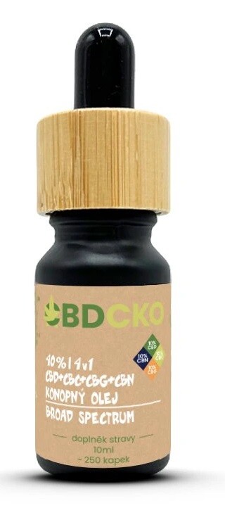 CBDCKO Konopný olej 4v1 10% CBD + 10% CBC + 10% CBG + 10% CBN broad spectrum 40% 10 ml