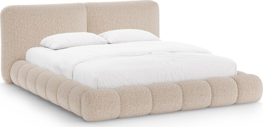 Šedobéžová čalouněná dvoulůžková postel s úložným prostorem s roštem 160x200 cm Solange – Micadoni