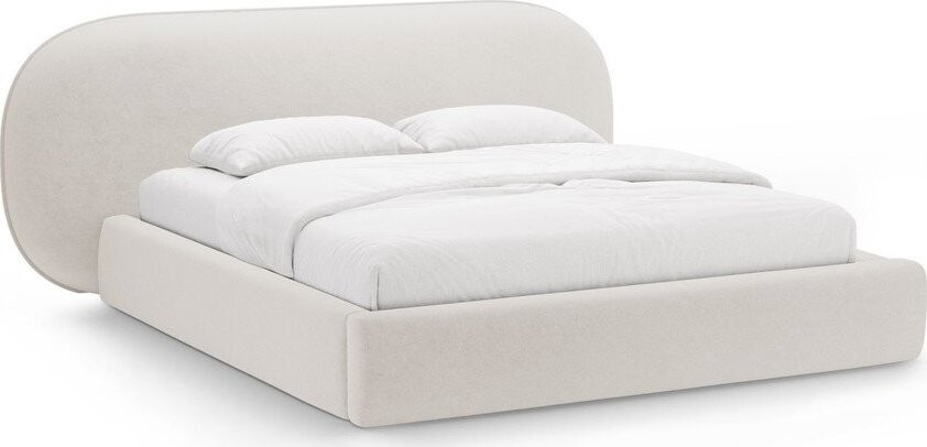 Krémová čalouněná dvoulůžková postel s úložným prostorem s roštem 180x200 cm Ovalo – Micadoni