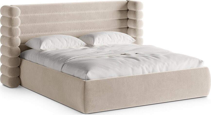 Béžová čalouněná dvoulůžková postel s úložným prostorem s roštem 200x200 cm Mount – Micadoni