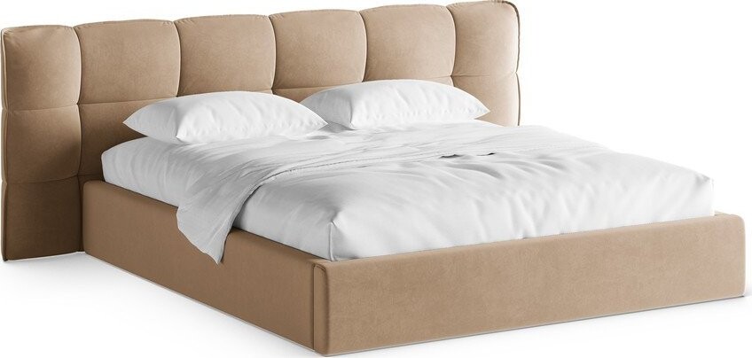 Šedobéžová čalouněná dvoulůžková postel s úložným prostorem s roštem 140x200 cm Eric – Micadoni