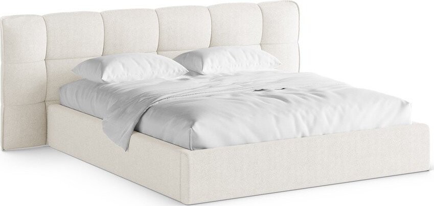 Slonovinová čalouněná dvoulůžková postel s úložným prostorem s roštem 140x200 cm Eric – Micadoni
