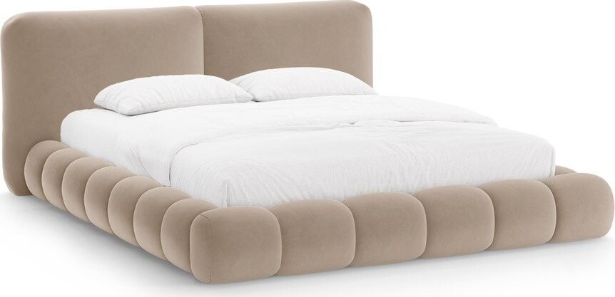 Světle hnědá čalouněná dvoulůžková postel s úložným prostorem s roštem 180x200 cm Solange – Micadoni