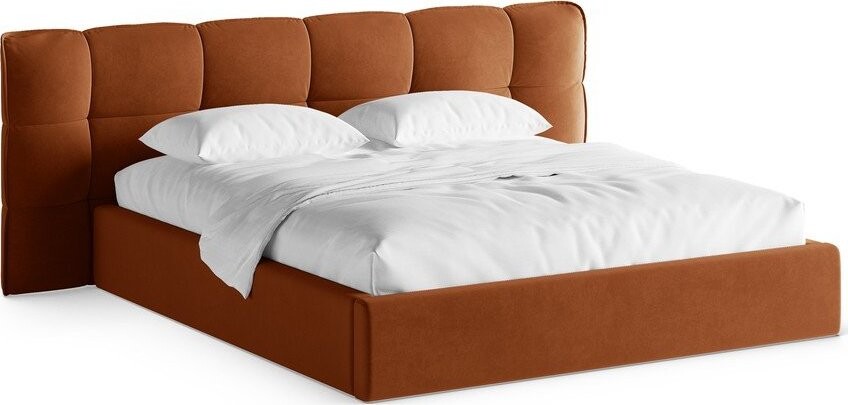 Čalouněná dvoulůžková postel s úložným prostorem s roštem 140x200 cm v terakotové barvě Eric – Micadoni