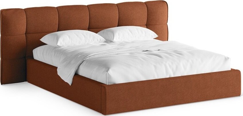 Čalouněná dvoulůžková postel s úložným prostorem s roštem 140x200 cm v cihlové barvě Eric – Micadoni