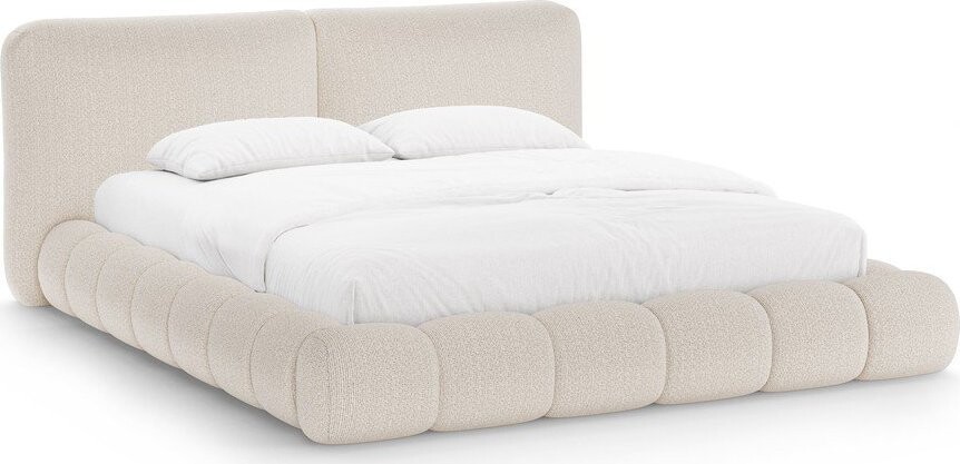 Béžová čalouněná dvoulůžková postel s úložným prostorem s roštem 160x200 cm Solange – Micadoni