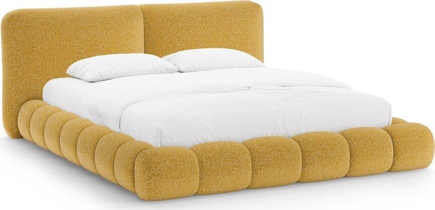 Čalouněná dvoulůžková postel s úložným prostorem s roštem 160x200 cm v hořčicové barvě Solange – Micadoni