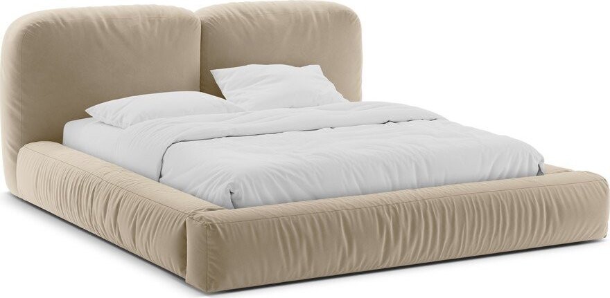 Béžová čalouněná dvoulůžková postel s úložným prostorem s roštem 200x200 cm Martina – Micadoni