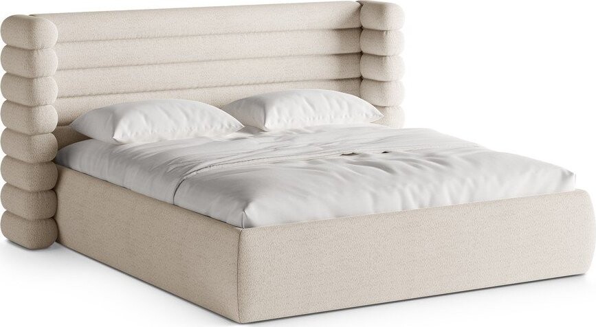 Béžová čalouněná dvoulůžková postel s úložným prostorem s roštem 160x200 cm Mount – Micadoni