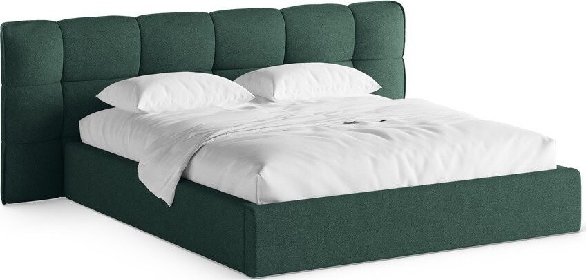 Tmavě zelená čalouněná dvoulůžková postel s úložným prostorem s roštem 200x200 cm Eric – Micadoni