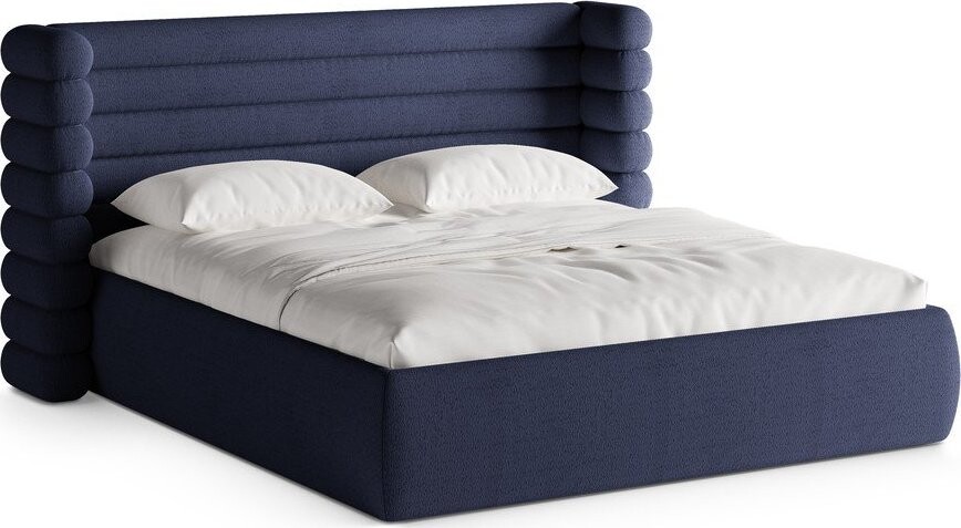 Modrá čalouněná dvoulůžková postel s úložným prostorem s roštem 180x200 cm Mount – Micadoni