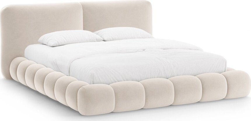 Slonovinová čalouněná dvoulůžková postel s úložným prostorem s roštem 180x200 cm Solange – Micadoni