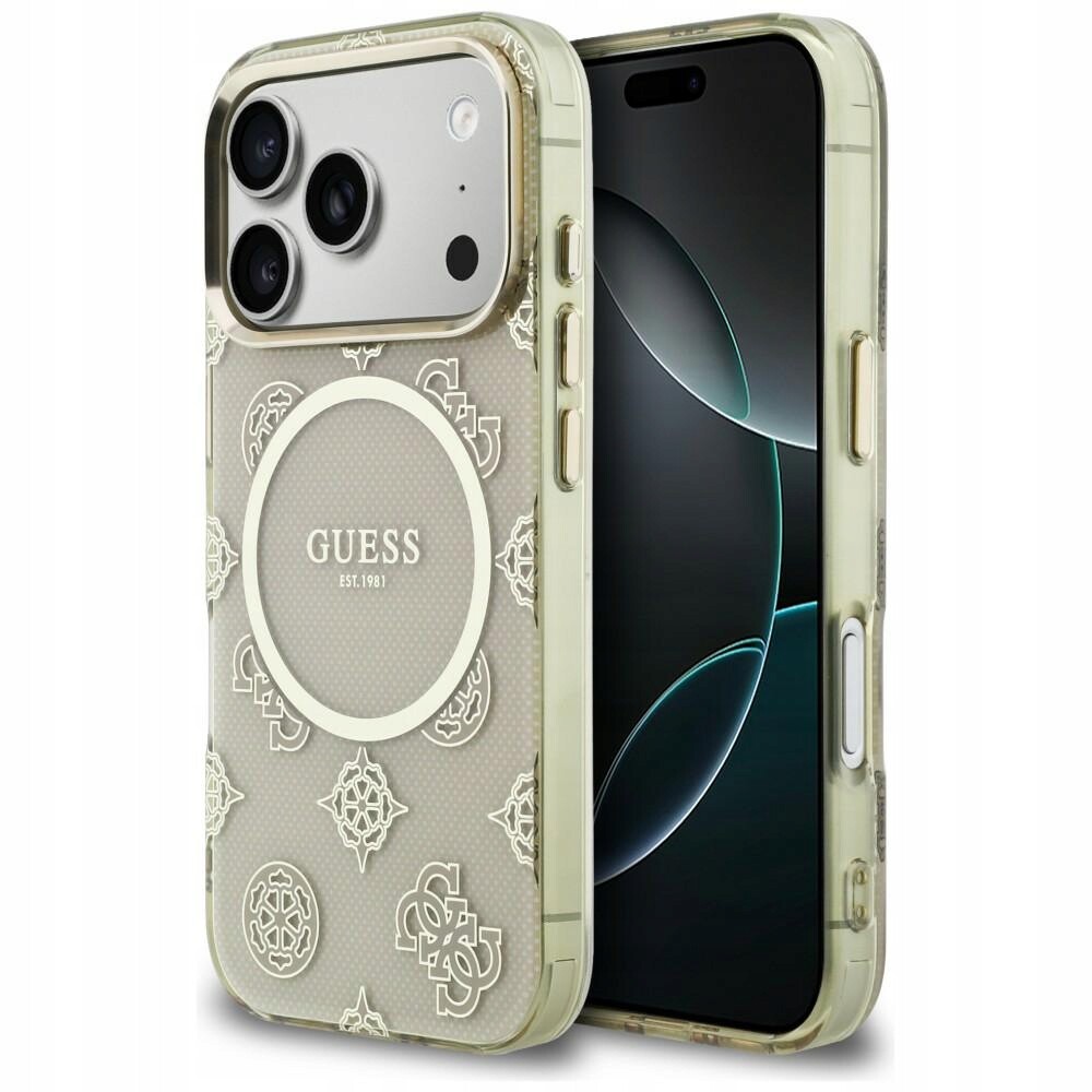 Pouzdro Guess IML Peony Dot MagSafe pro iPhone 17 Pro, béžové