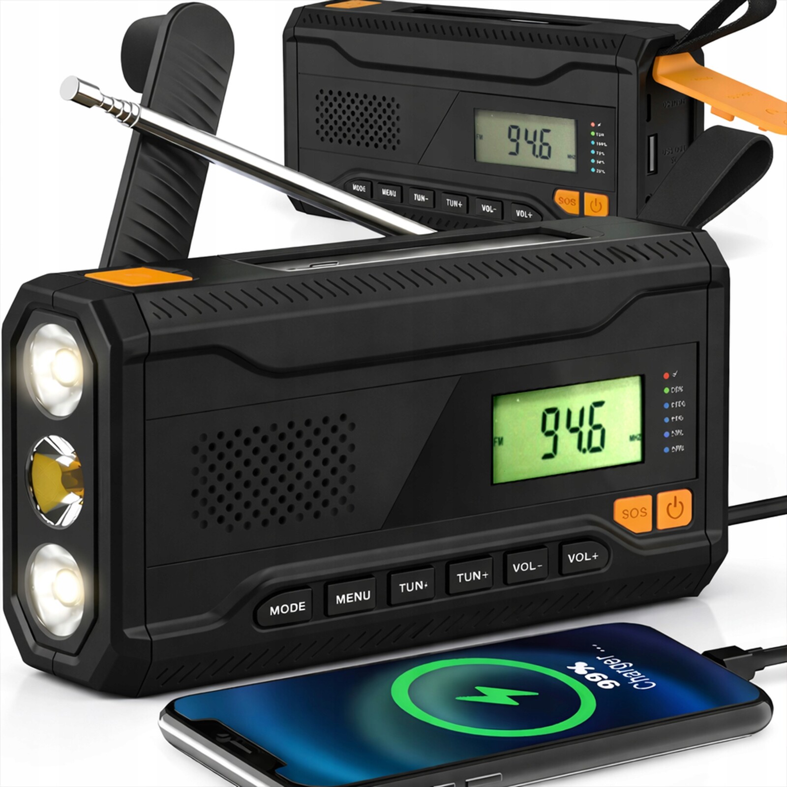 Radio Na Kliku přenosné solární Dynamo nouzové Svítilna Powerbanka Sos