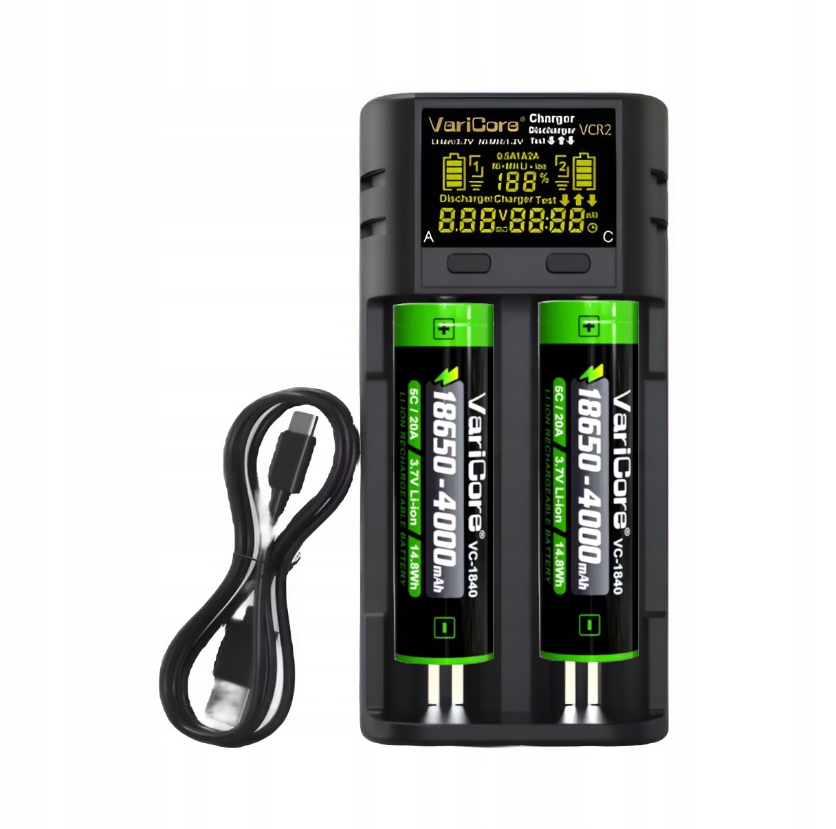 Nabíječka VariCore VCR2 pro Aa 21700 26650 Akumulátor 18650 4000 mAh 2ks