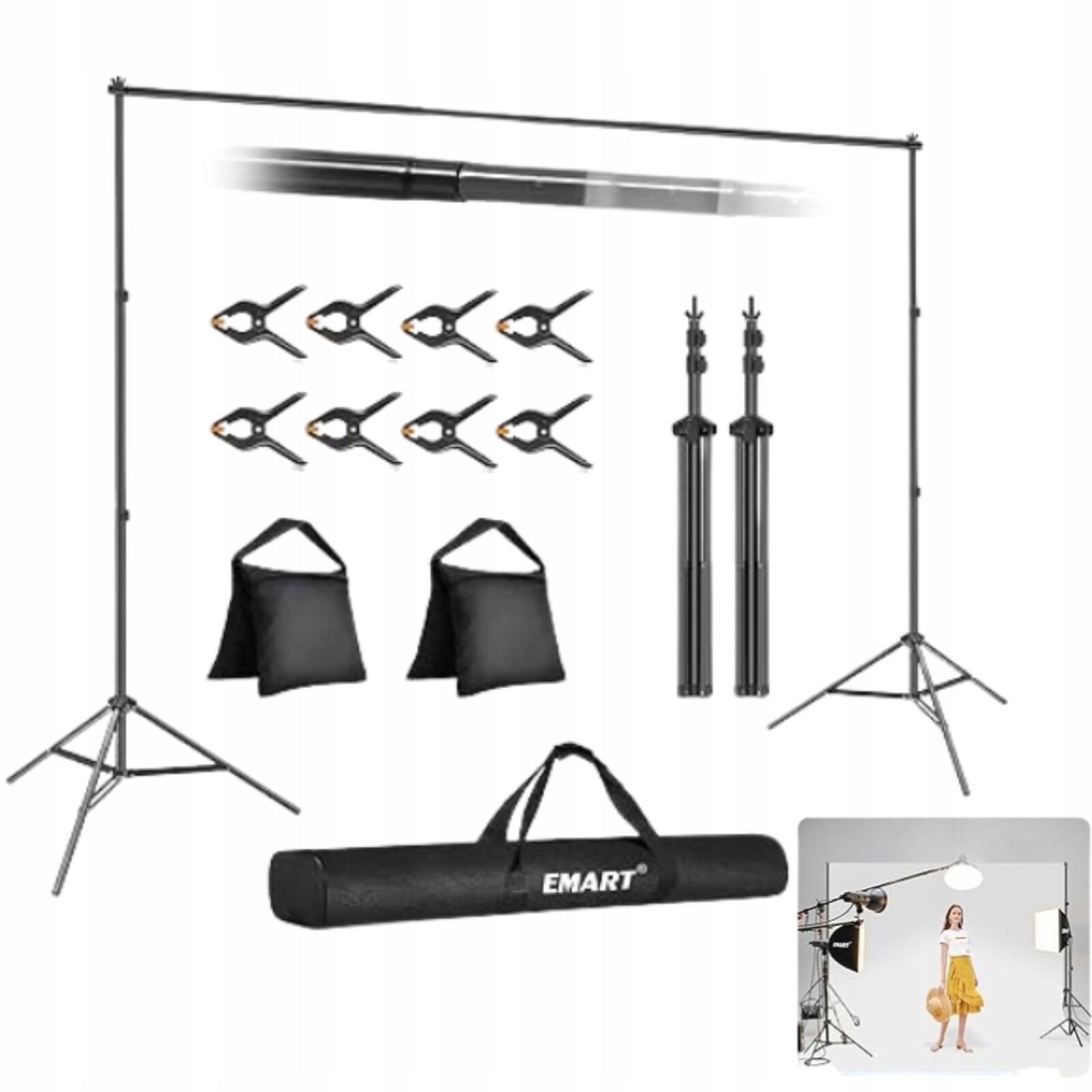 Základna pozadí Emart Stativ fotografického pozadí 210 x 300 cm s příčkou