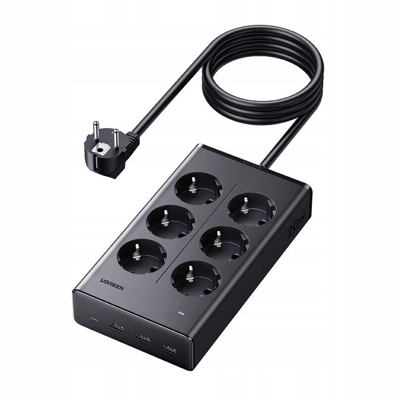 Zásuvková lišta Ugreen S622, 6xAC 3xUSB Usb-c, GaN, 1.5 m (černá)