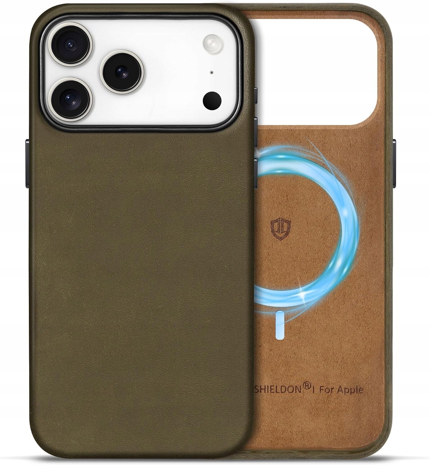 Pouzdro Zadní Kryt Shieldon Pravá Kůže pro Apple iPhone 17 Pro Magsafe Khaki