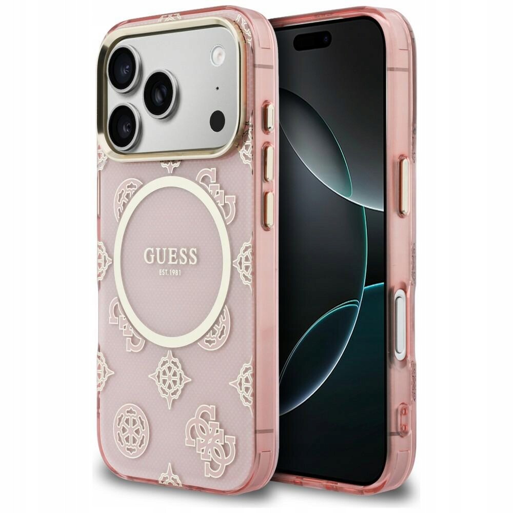 Pouzdro Guess IML Peony Dot MagSafe pro iPhone 17 Pro, růžové