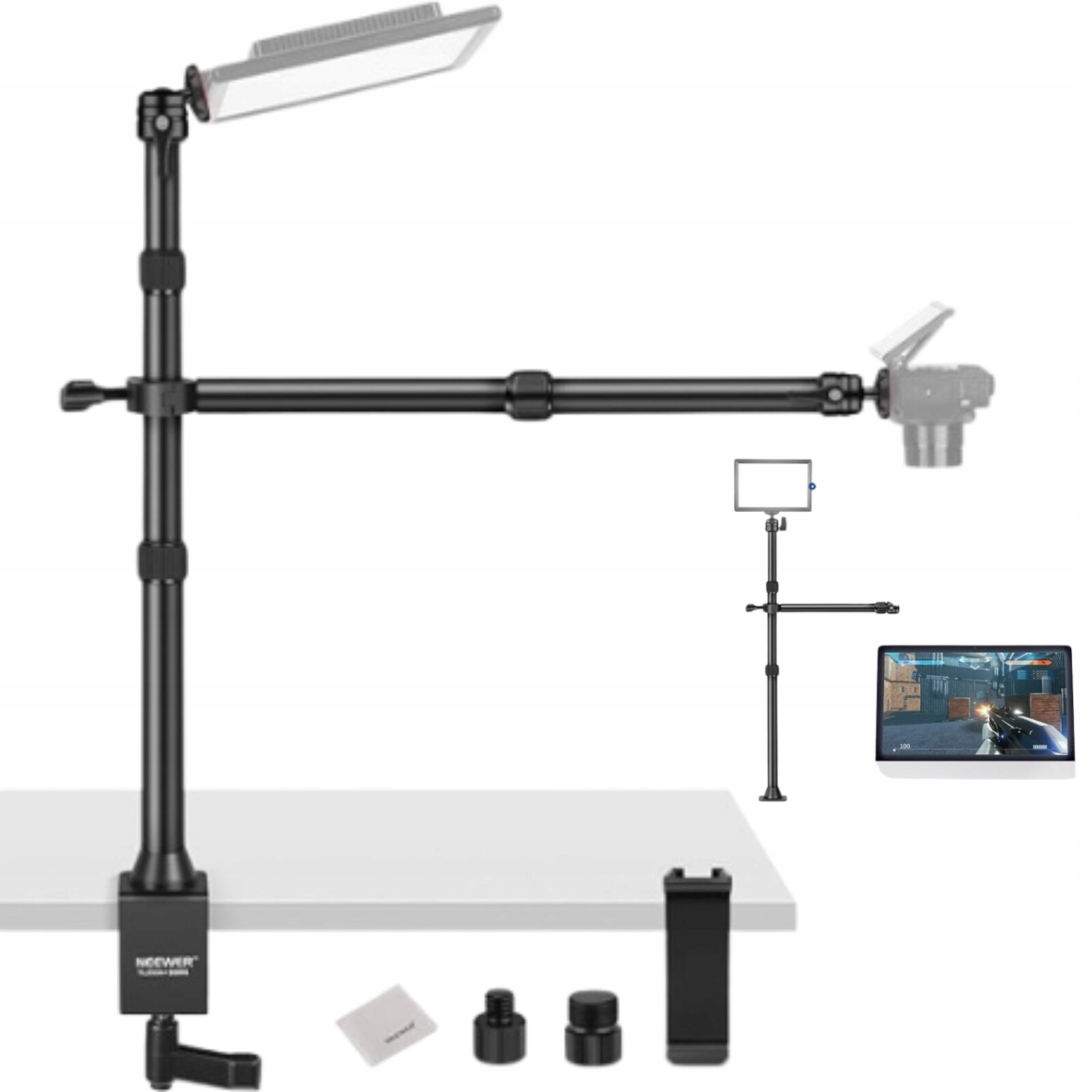 Neewer Stolní stativ 2 teleskopická ramena, držák na telefon, mikrofon