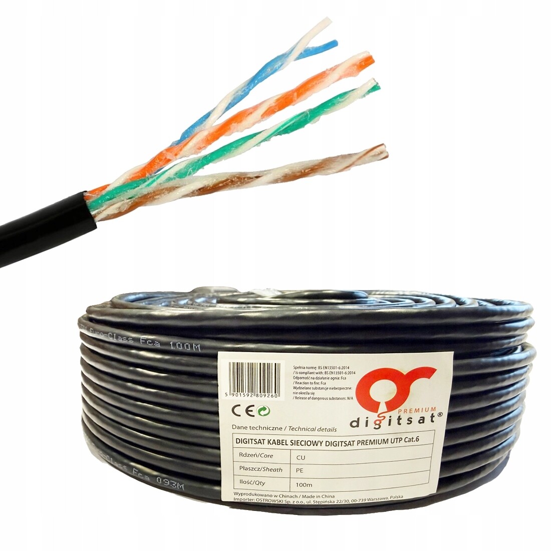 Síťový kabel KAT.6 Šroubovák Utp Cu Pe Gel 100 m černý Digitsat