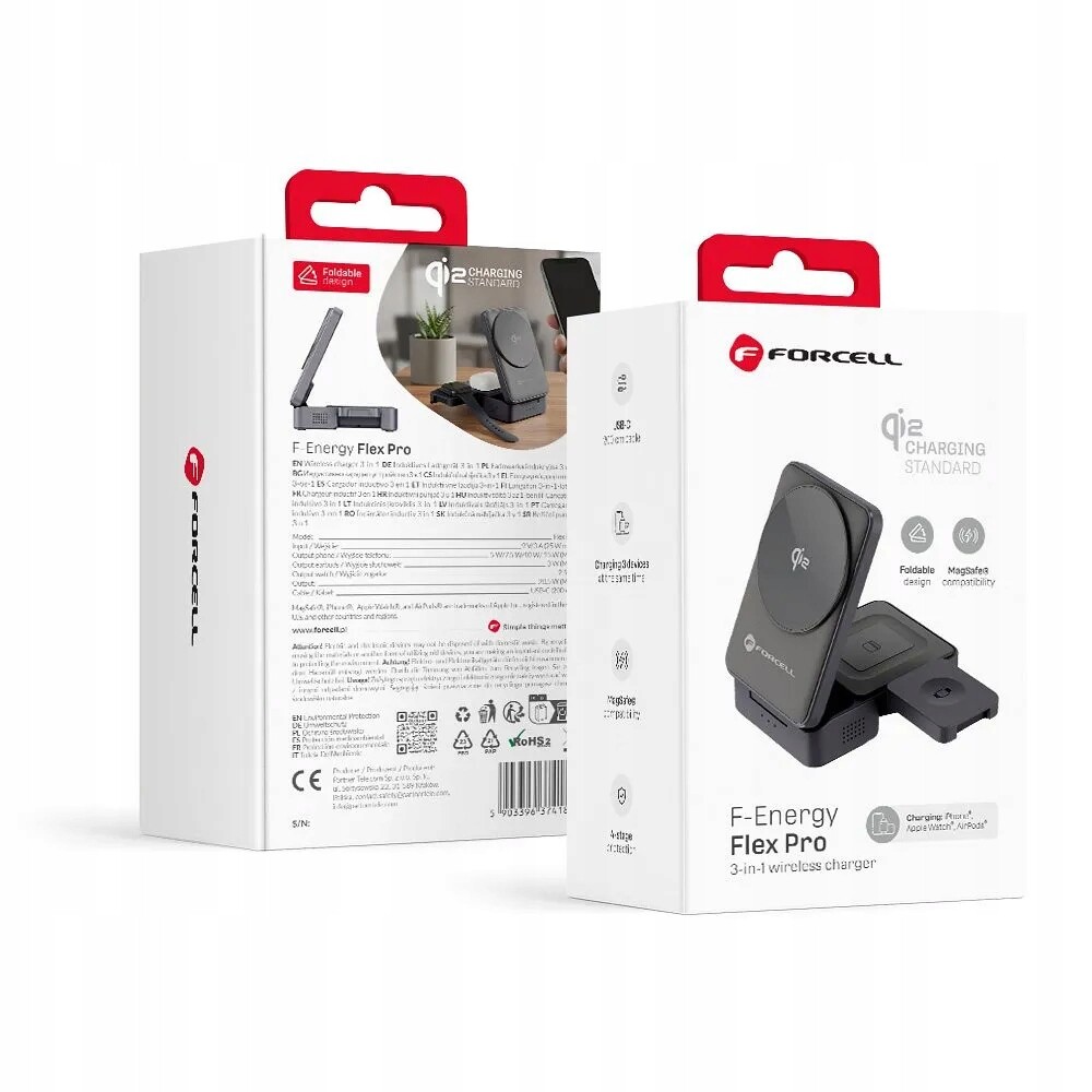 Indukční nabíječka Forcell F-Energy 3v1 Flex Pro Qi2 kompatibilní s MagSafe (f-