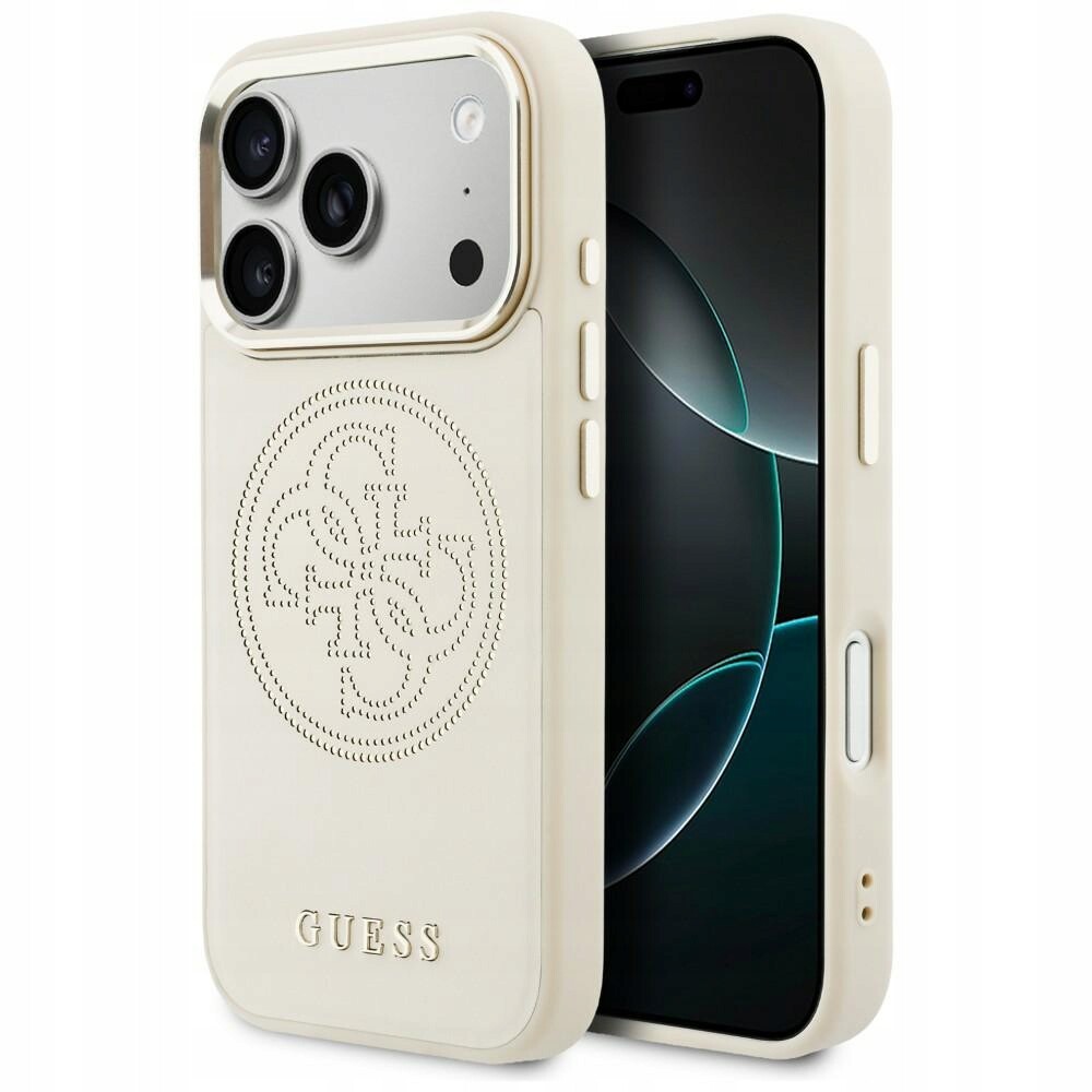 Pouzdro Guess Perforated 4G MagSafe pro iPhone 17 Pro béžové