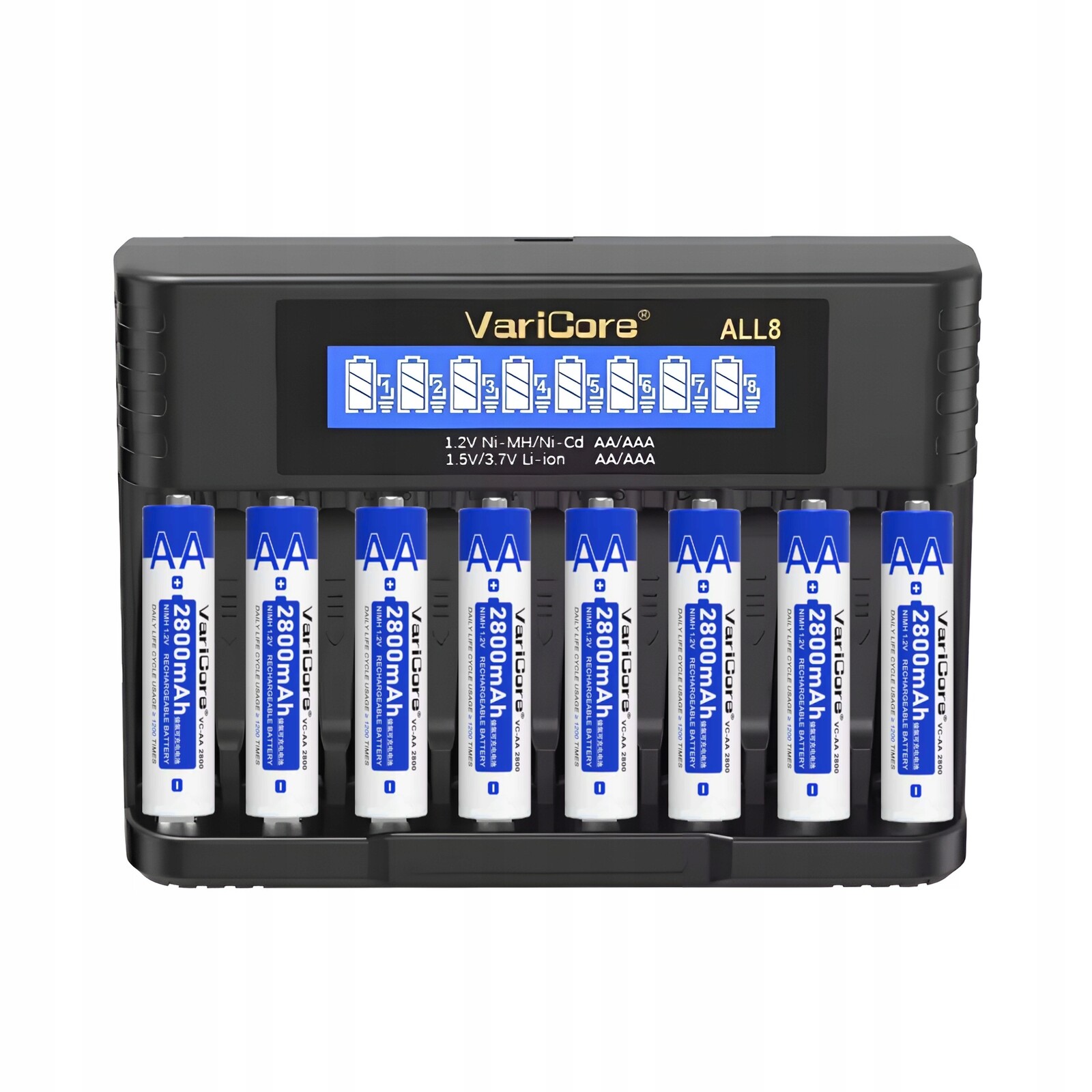 Nabíječka VariCore ALL8 Ni-MH Aa Li-ion 14500 baterie Vc-aa 2800 mAh 8ks