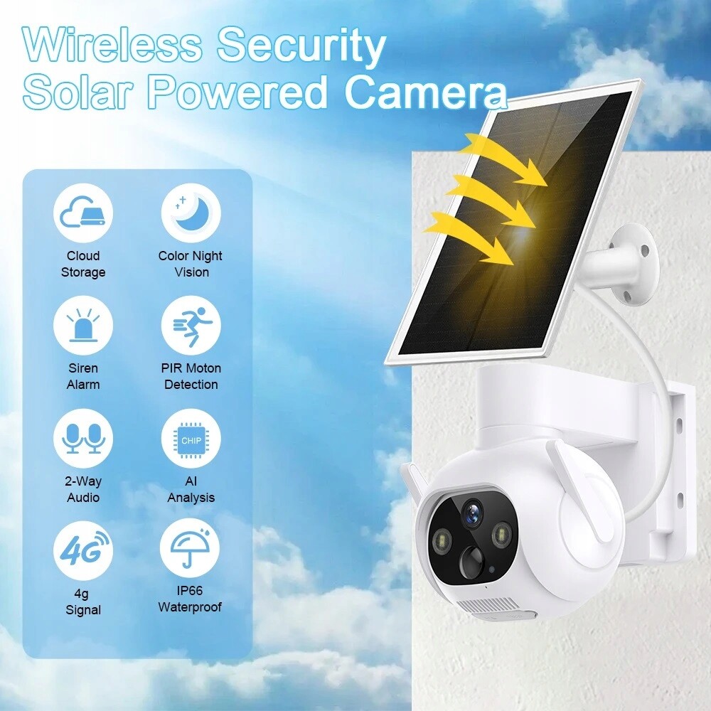 Solární otočná kamera 5MPx 4G s vestavěnou baterií ICsee, bezplatná aplikace