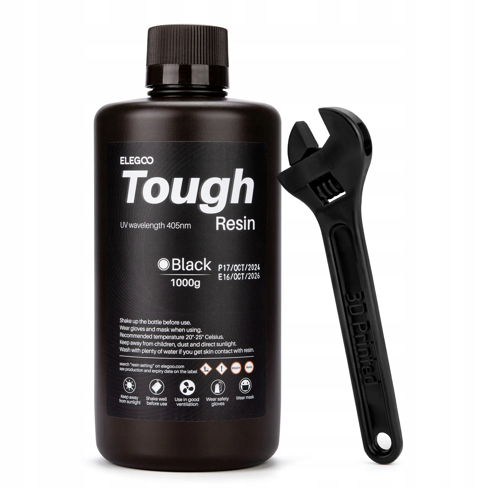 Uv pryskyřice Elegoo Tough Black Černá Odolná 1 kg 1 l pro 3D tiskárnu
