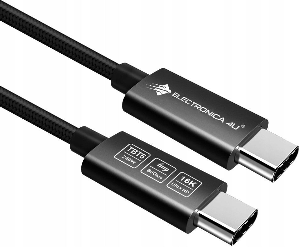Rychlý přenosový kabel Thunderbolt 5 s certifikovaným čipem Intel 240W 1 m