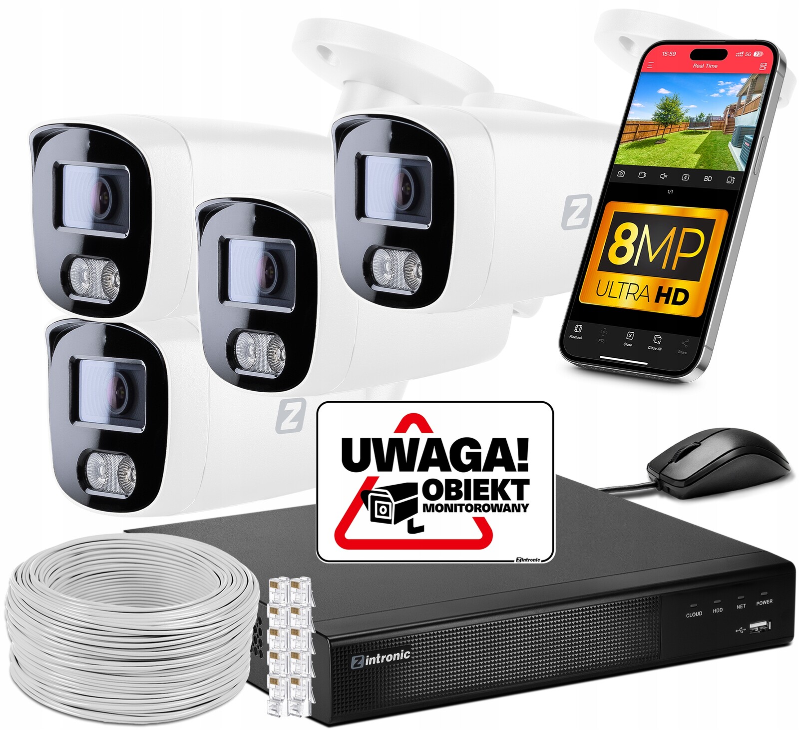 Sada Monitoring 4 kamer Poe 4K Ultra Hd 8Mpx detekce, Audio, bez disku