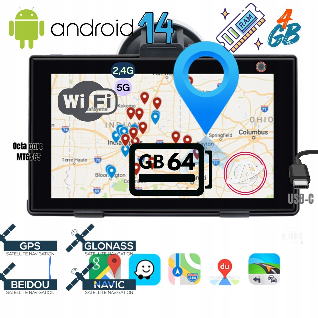 Nejlepší Gps navigace Alga-strada Android 14, 4GB Ram, Tir, autobus
