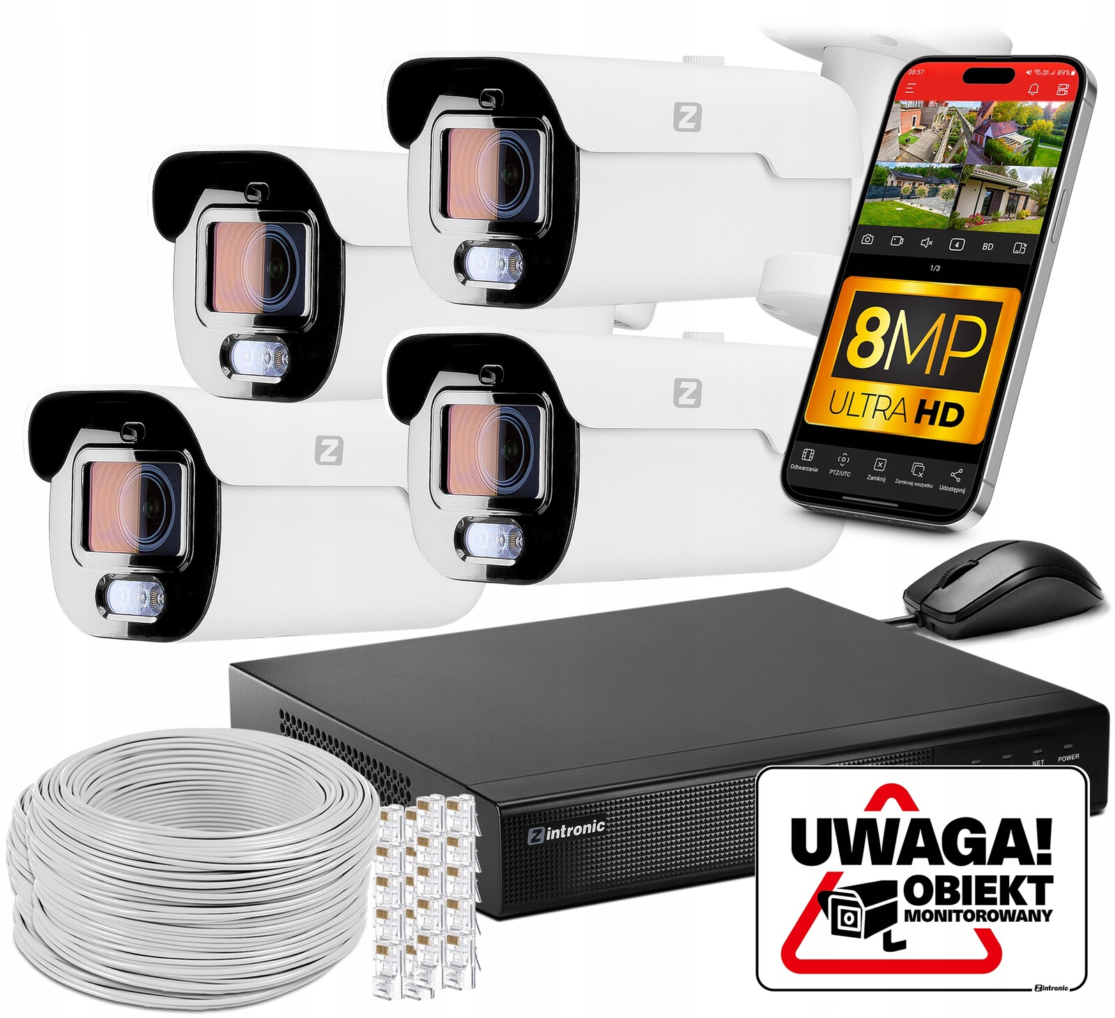 Ip monitorovací sada Poe 8MP B8 Ultimate 4 Kamery ZOOMx5 IR60M bez disku