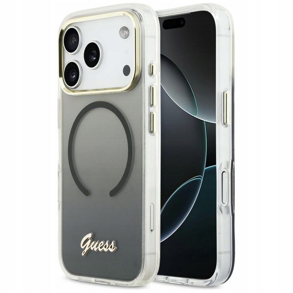 Pouzdro Guess IML Gradient Script Metal MagSafe pro iPhone 17 Pro Max, černé