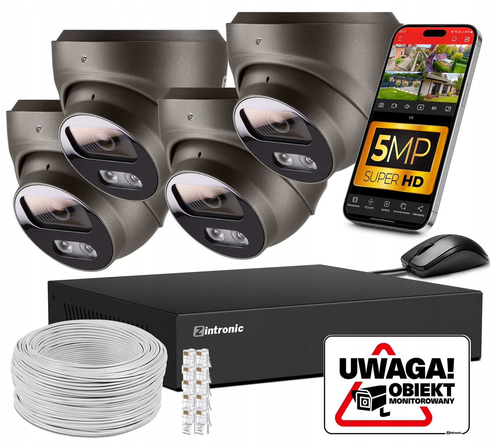 Sada 4 kamerových kamer pro Ip Monitorování PoE 5MPx Audio, detekce, bez disku