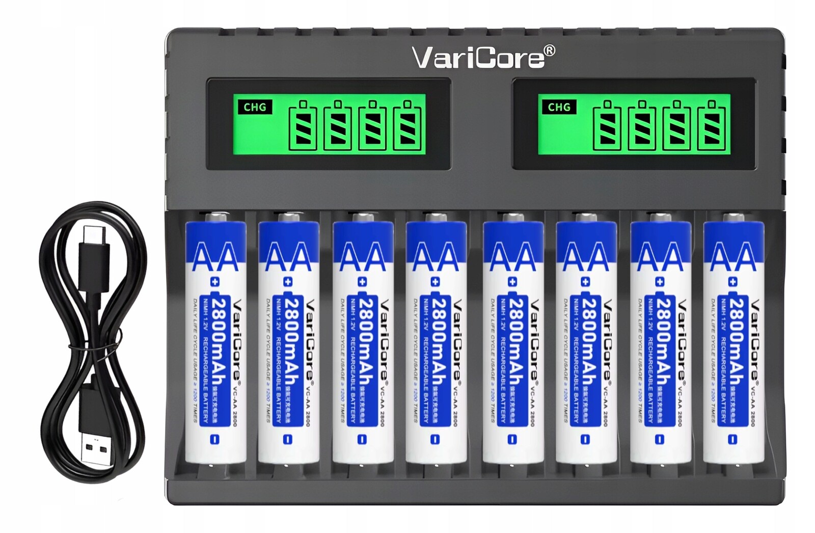 Nabíječka VariCore LCD-006 pro Aa 18650 Ni-MH baterie Vc-aa 2800 mAh 8ks