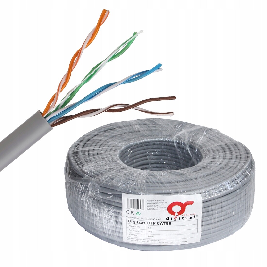 Síťový kabel 5e Šroubovák Utp Cu 100 m vnitřní šedý Digitsat