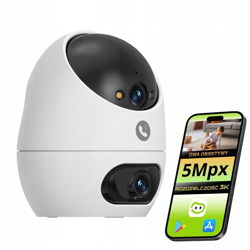 Wifi Kamera Otočná Vnitřní Dvojitý Objektiv 3K 5Mpx Kamera Do Domácnosti