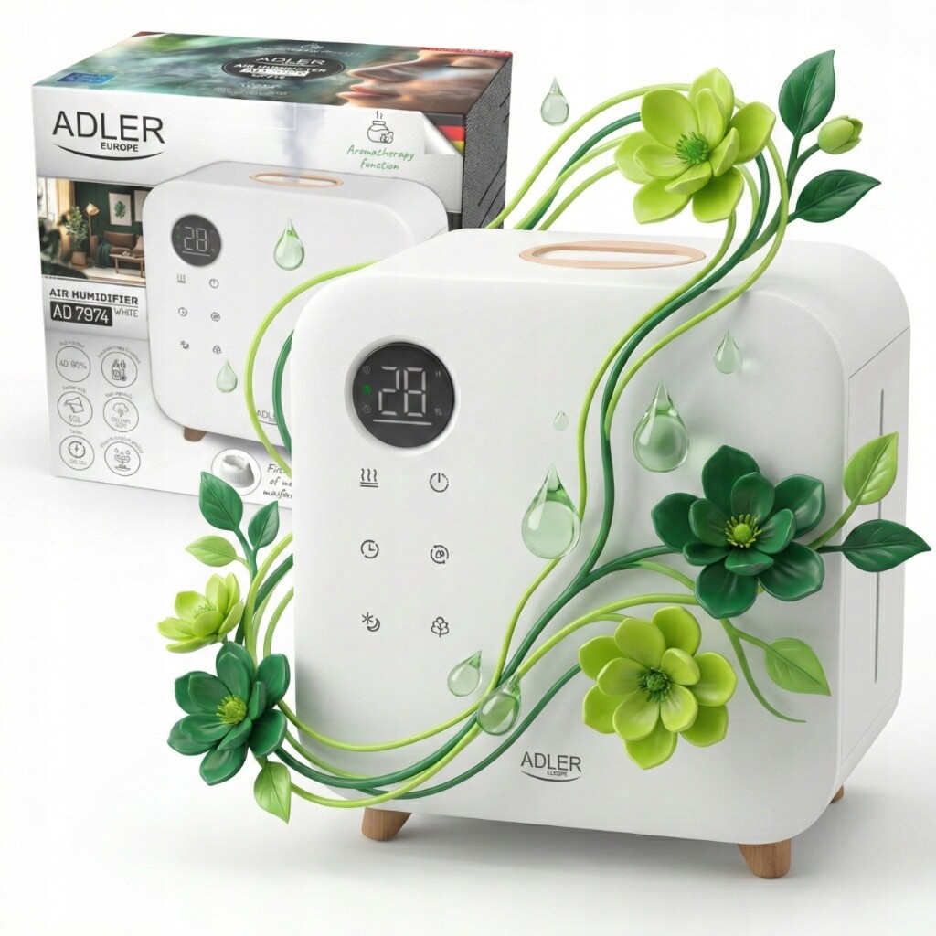 Ultrazvukový zvlhčovač vzduchu Led Timer Noční režim Hygrostat Adler