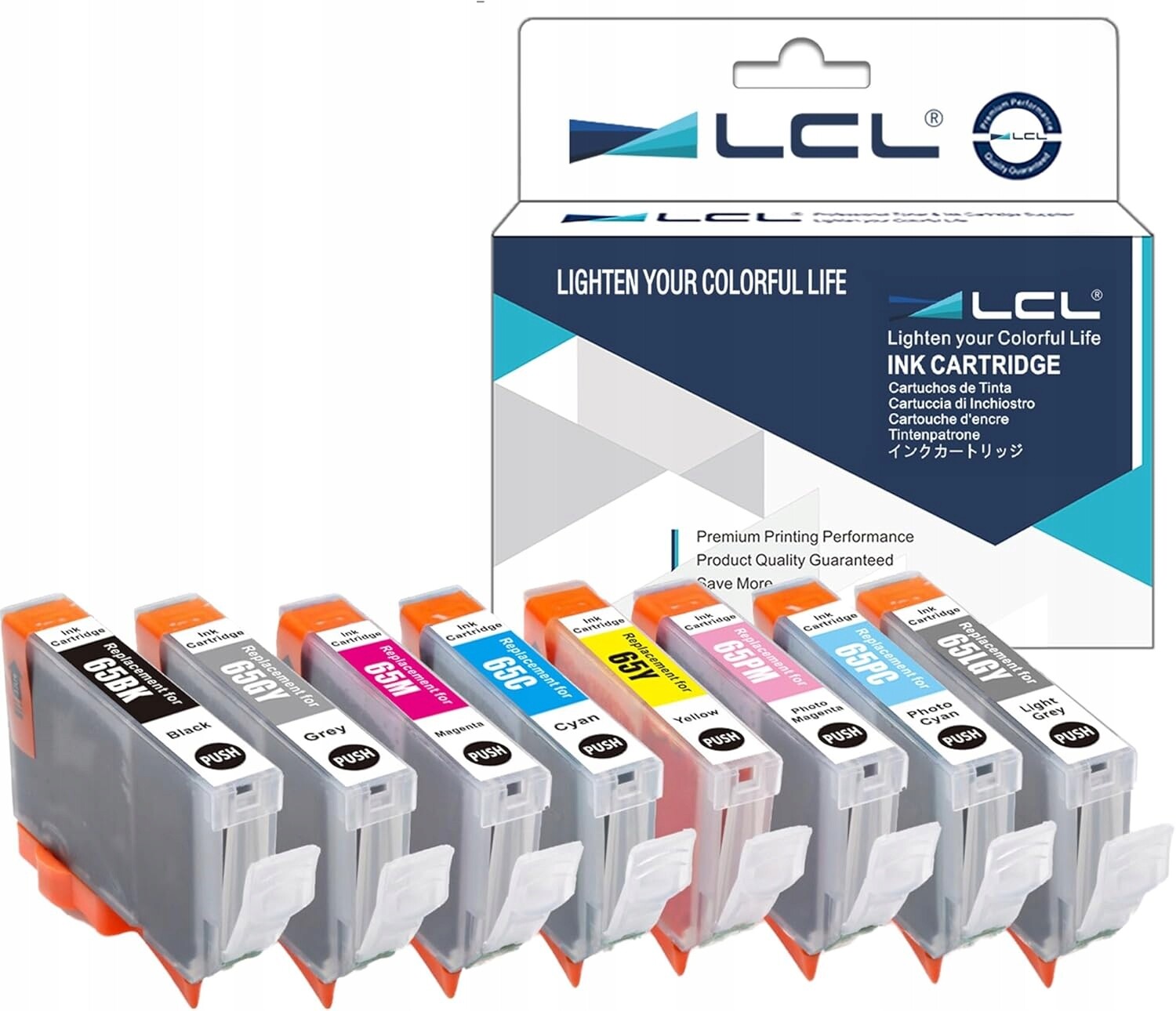 Inkoust LCL CLI-65 pro Canon Pixma PRO-200 Bk C M Y Pc Pm Gy Lgy 8 kusů