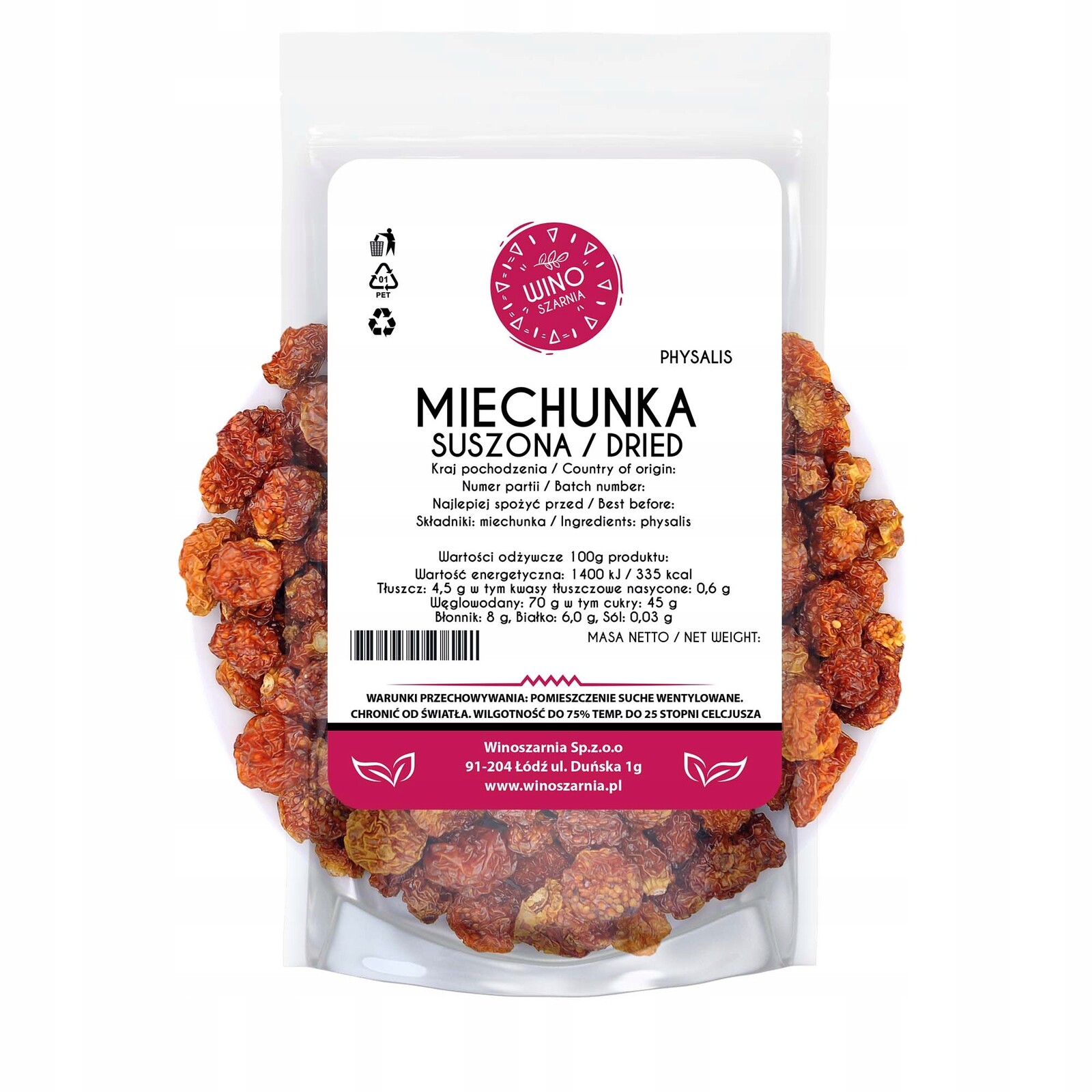 Mochyně sušená přírodní svačinka physalis bez cukru 1 kg