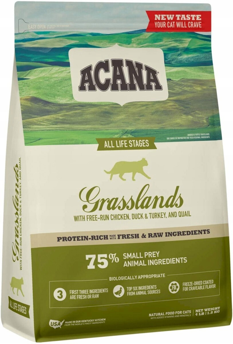 Acana Regionals Grasslands Cat 1,8 kg Krmivo pro kočky s jehněčím, kachnou a rybami