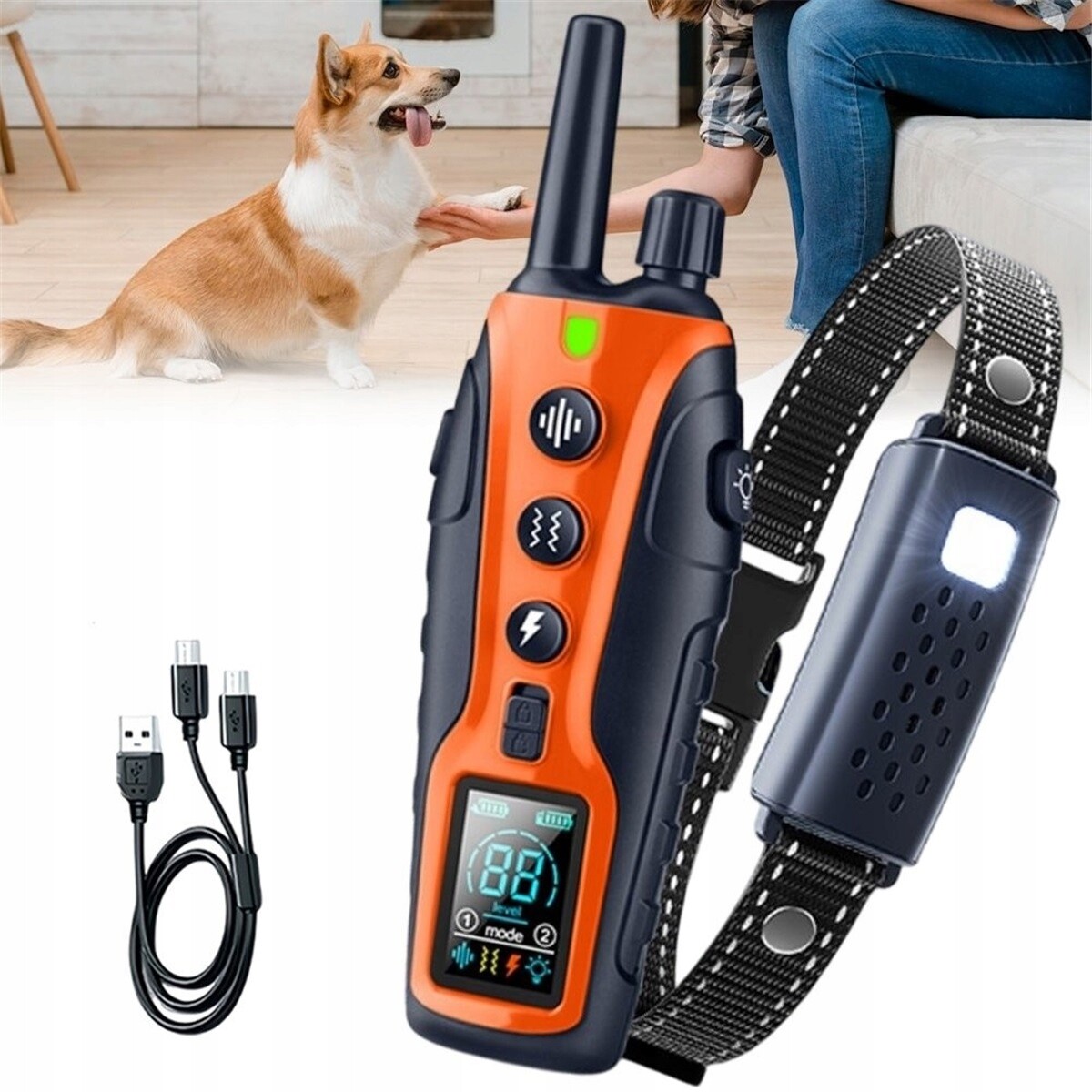 Výcvikový Obojek Se Zvukem, Vibrace, Shock 500MAH, Oranžový, 4-61 CM, Psi