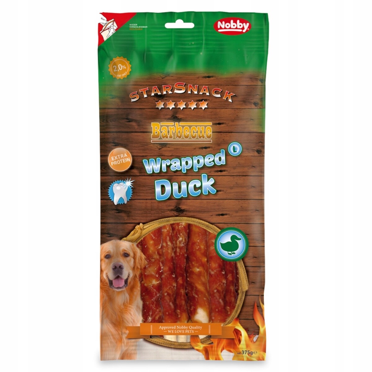 Kousátko Pamlsek Odměna pro Psa Kachna Nobby Wrapped Velké Balení 375 g
