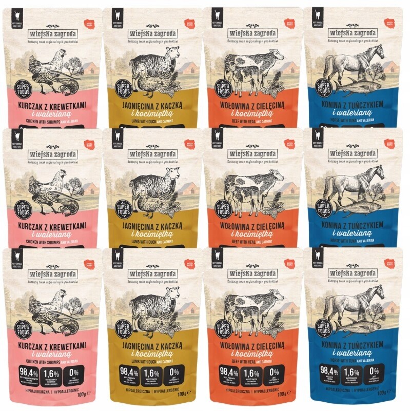 Wiejska Zagroda krmivo Mix Chutí pro kočky 12 x 100 g bez obilovin