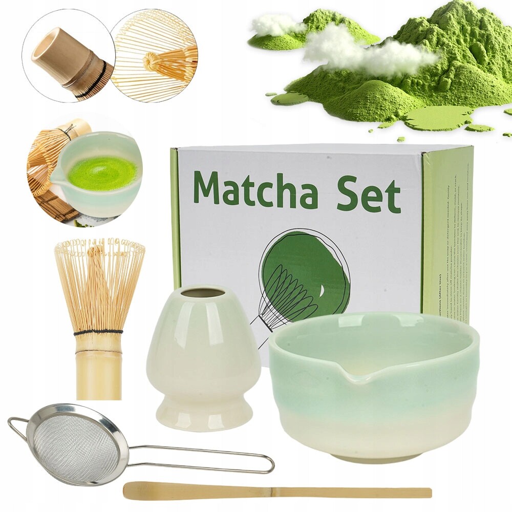 Keramická Gradient zelená sada pro matcha s netoxickou glazurou