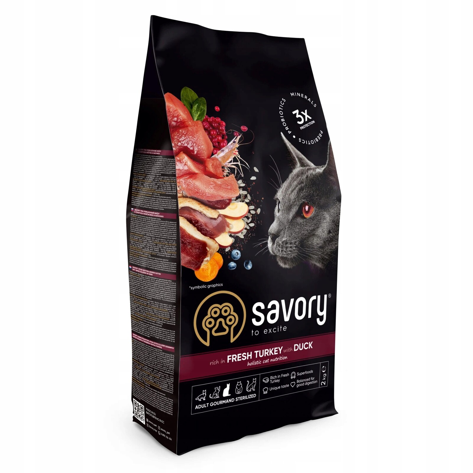 Savory suché krmivo pro kočky Adult Sterilised Senior Kachna Krůta 2 kg
