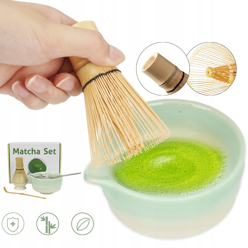 Sada Na Matcha S Keramickou Bambusovou Miskou S Víkem A Lžící Na Síto Dárek