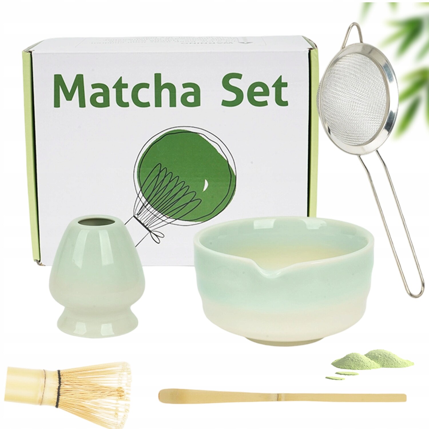 Elegantní Sada Matchy Keramika Bambus Dárek Pro Milovníky Čaje